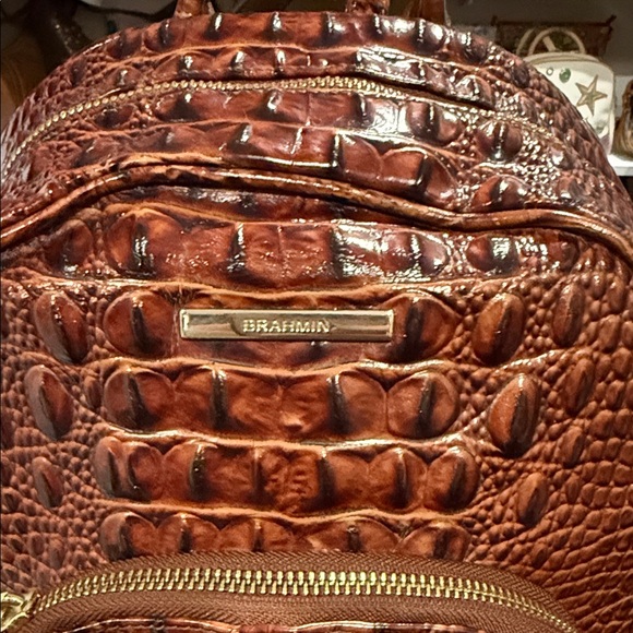 Brahmin Brown Croc Embossed Backpack and Wallet Set - Picture 9 of 11